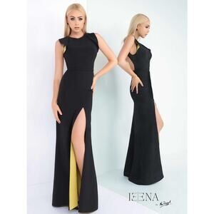 IEENA for Mac Duggal Black Column Ruffle Sleeve Dress Size‎ 4